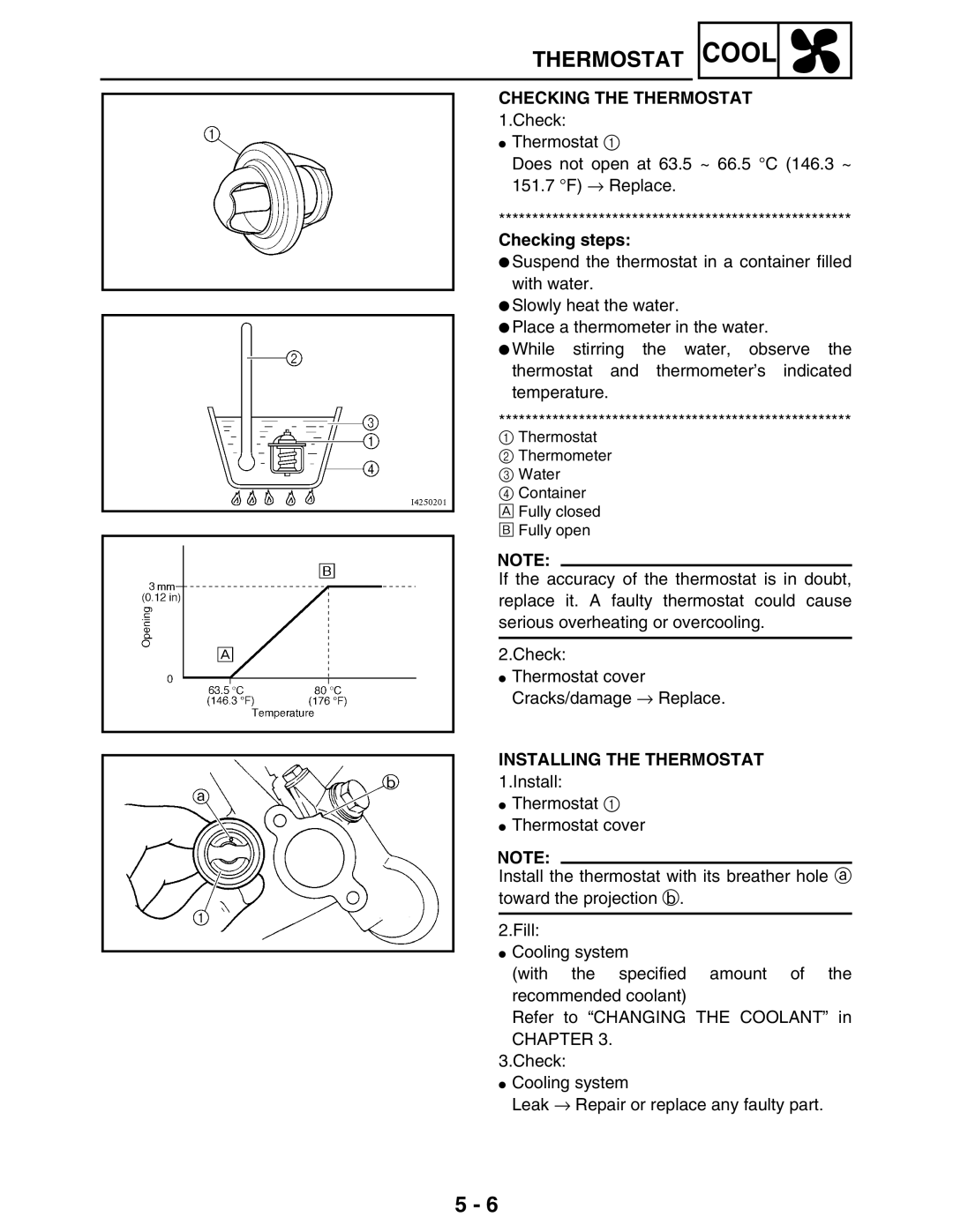 Yamaha LIT-11616-16-02, 5TE-F8197-10 service manual Checking the Thermostat, Installing the Thermostat 