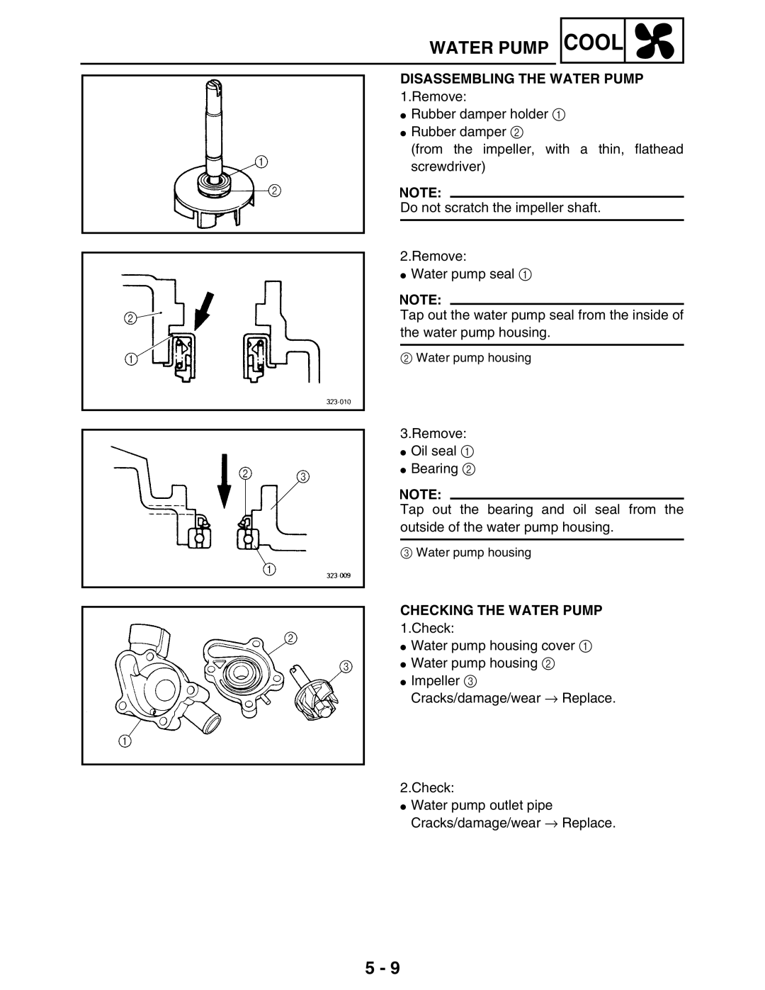 Yamaha 5TE-F8197-10, LIT-11616-16-02 service manual Disassembling the Water Pump, Checking the Water Pump 