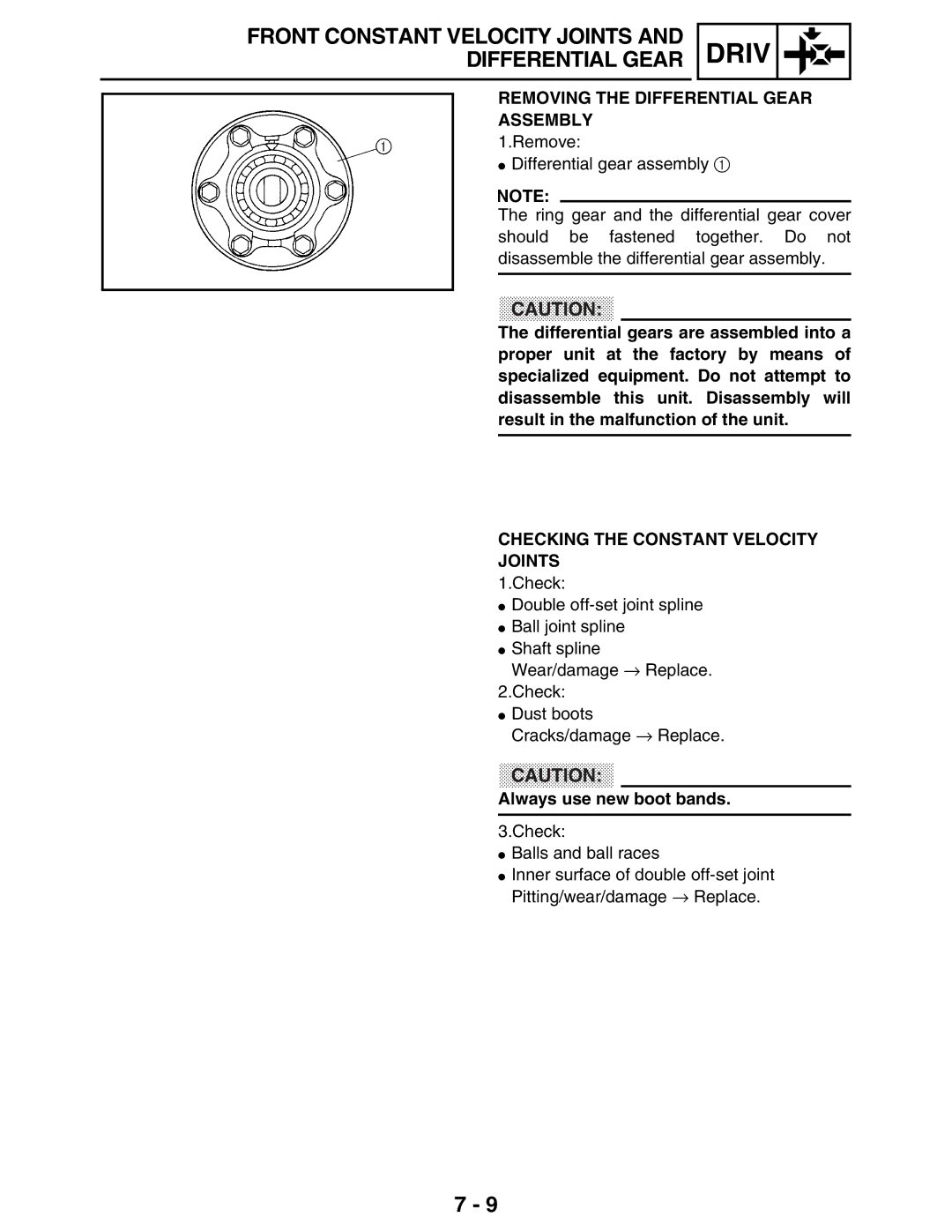 Yamaha 5TE-F8197-10, LIT-11616-16-02 Removing the Differential Gear Assembly, Checking the Constant Velocity Joints 