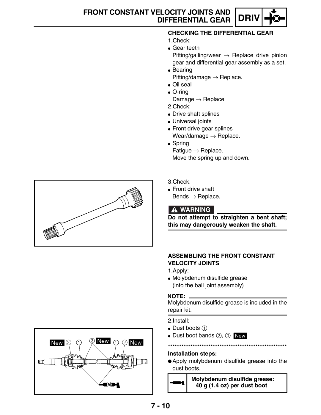 Yamaha LIT-11616-16-02, 5TE-F8197-10 Checking the Differential Gear, Assembling the Front Constant Velocity Joints 