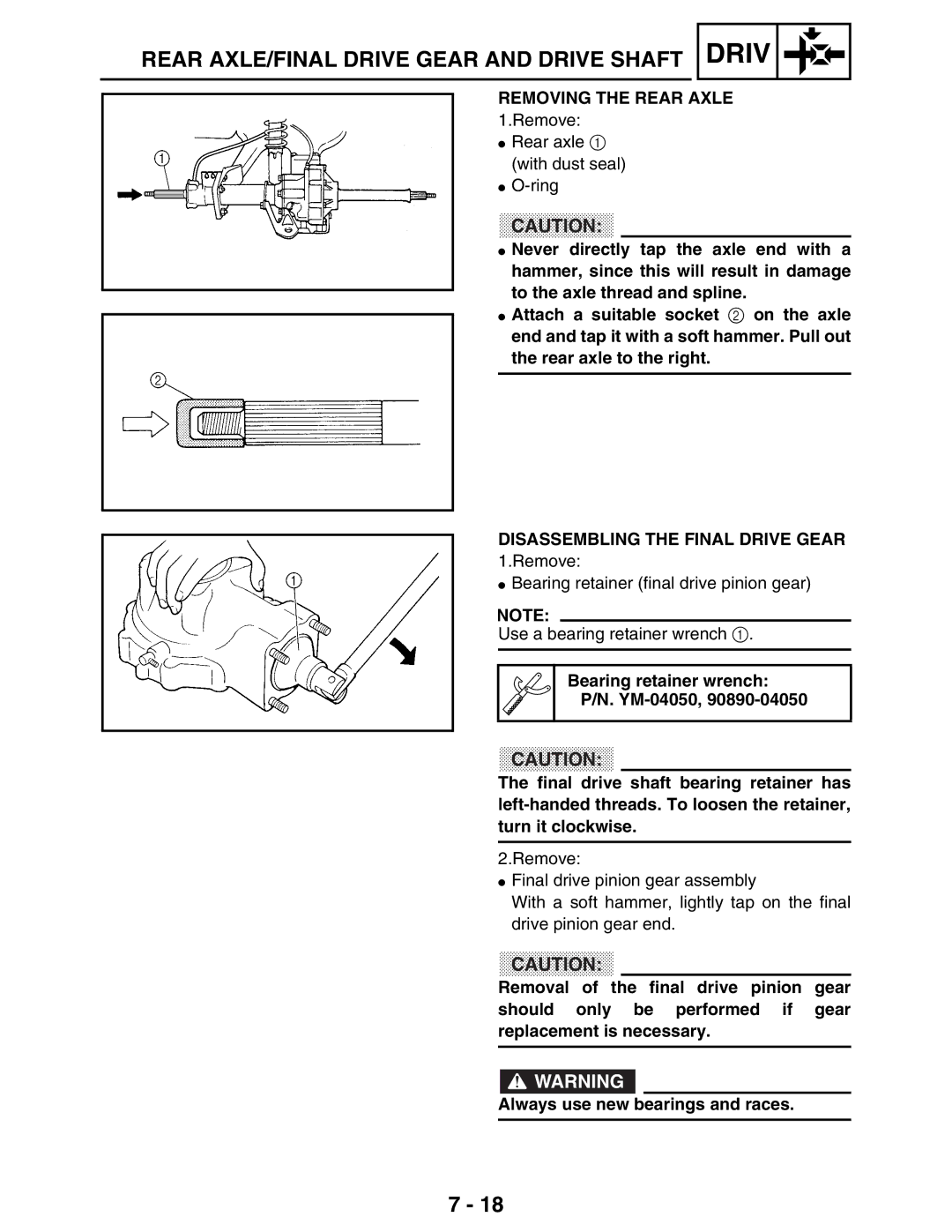 Yamaha LIT-11616-16-02, 5TE-F8197-10 service manual Removing the Rear Axle, Disassembling the Final Drive Gear 