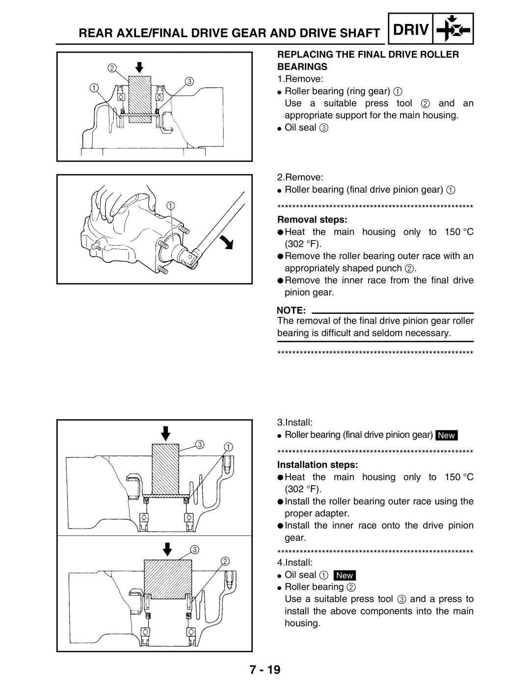 Yamaha 5TE-F8197-10, LIT-11616-16-02 service manual Replacing the Final Drive Roller Bearings, Removal steps 