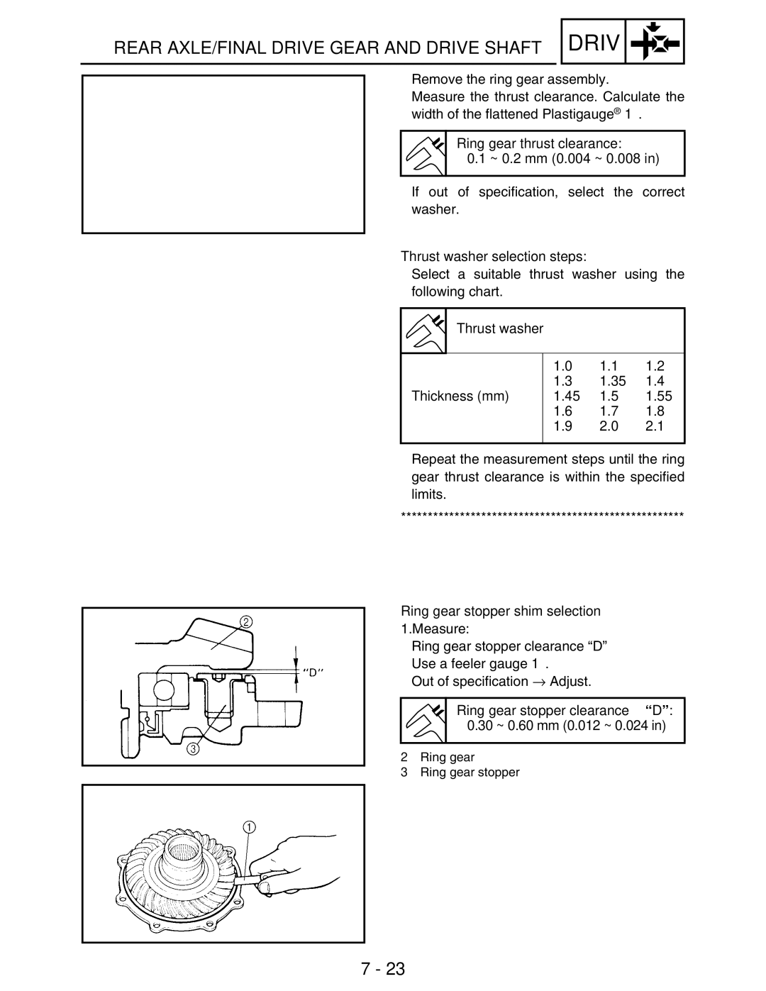 Yamaha 5TE-F8197-10, LIT-11616-16-02 Ring gear thrust clearance ~ 0.2 mm 0.004 ~ 0.008, Thrust washer selection steps 