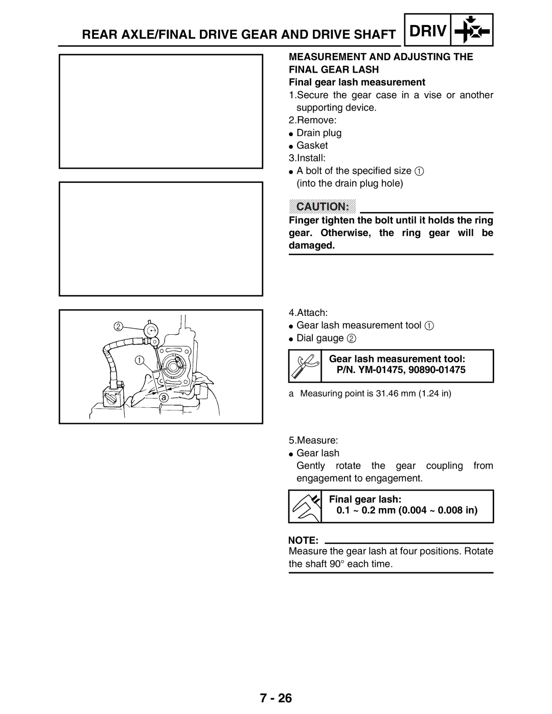 Yamaha LIT-11616-16-02, 5TE-F8197-10 Measurement and Adjusting the Final Gear Lash, Final gear lash measurement 