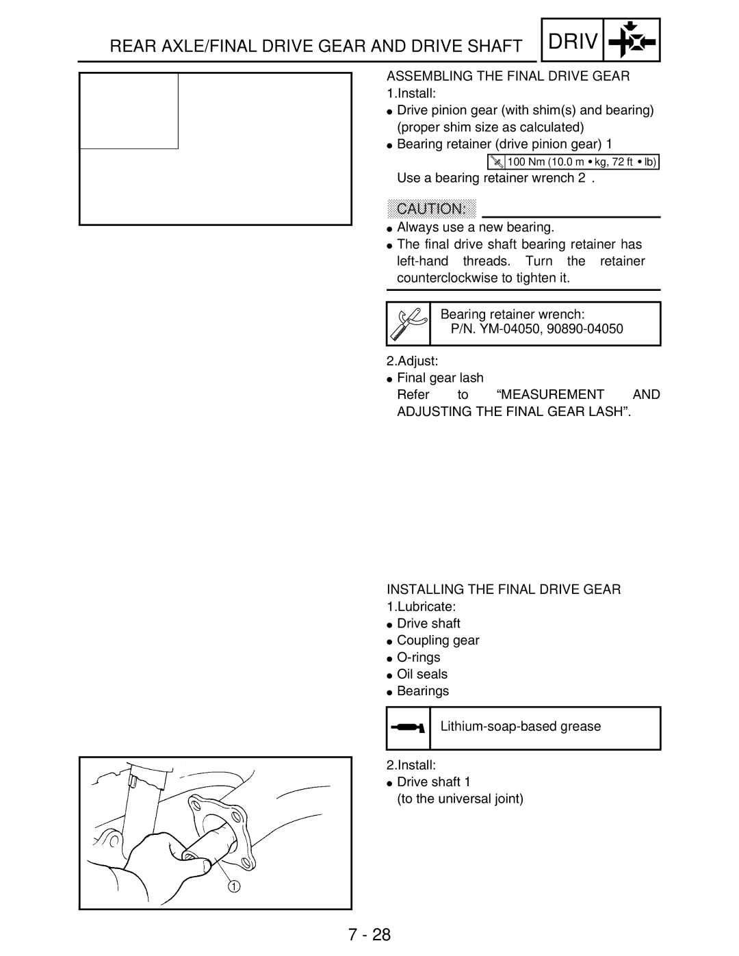 Yamaha LIT-11616-16-02 Assembling the Final Drive Gear, Installing the Final Drive Gear, Lithium-soap-based grease 