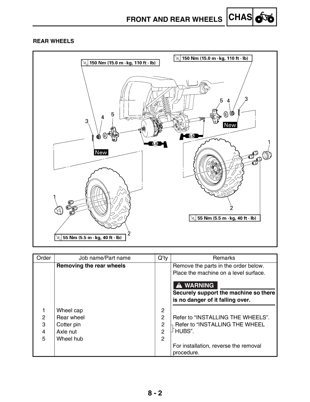 Yamaha 5TE-F8197-10, LIT-11616-16-02 service manual Rear Wheels, Removing the rear wheels 