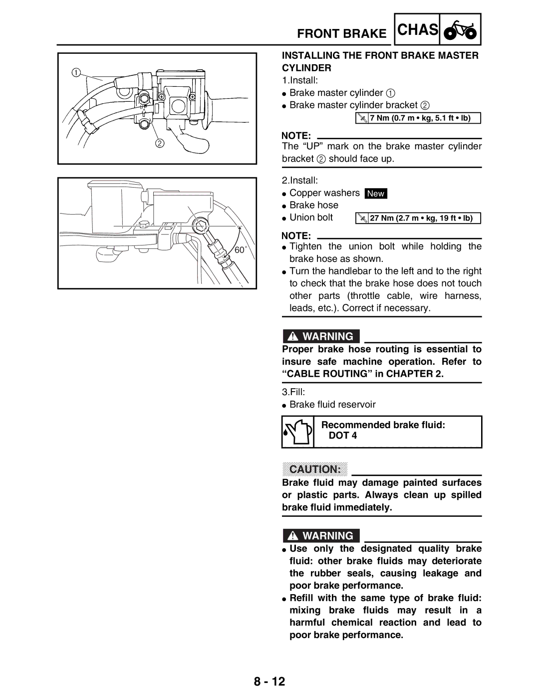 Yamaha 5TE-F8197-10, LIT-11616-16-02 service manual Installing the Front Brake Master Cylinder 