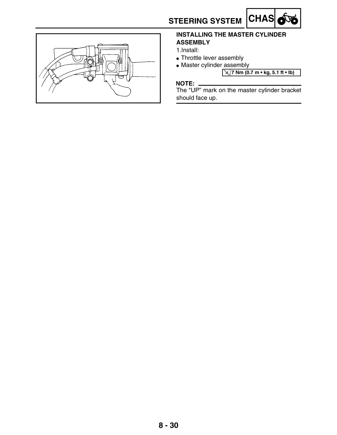 Yamaha 5TE-F8197-10, LIT-11616-16-02 service manual Installing the Master Cylinder Assembly 