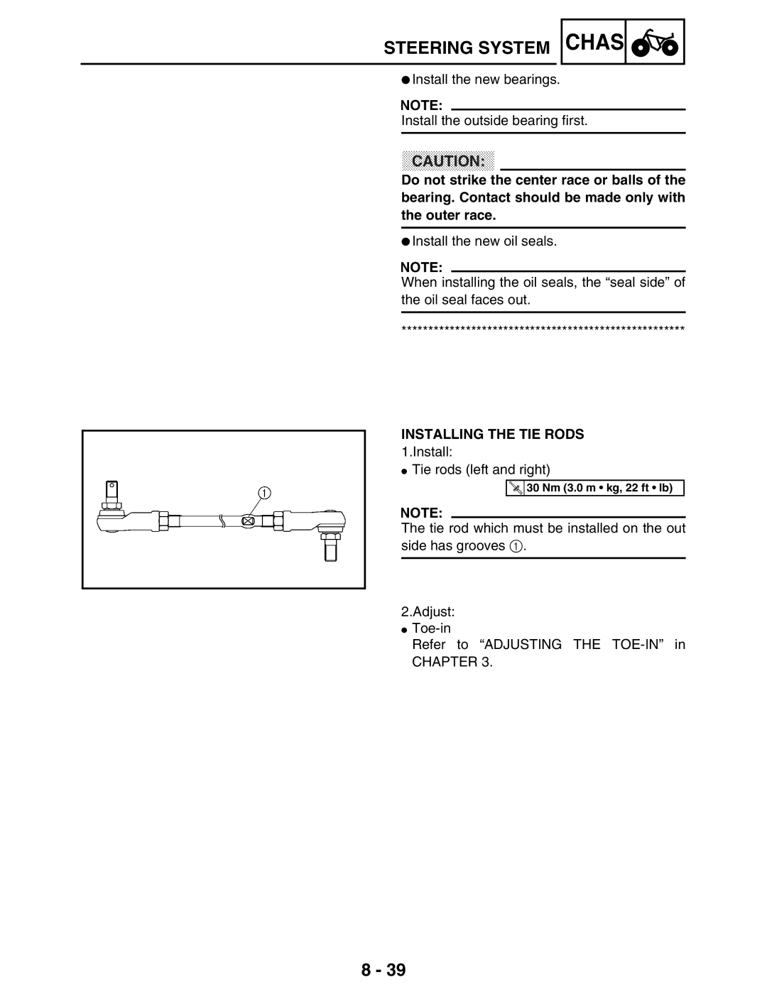 Yamaha LIT-11616-16-02, 5TE-F8197-10 service manual Installing the TIE Rods 