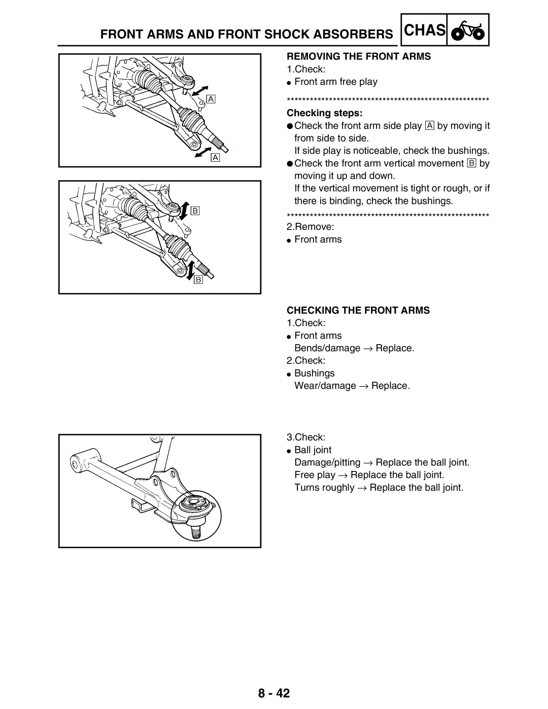 Yamaha 5TE-F8197-10, LIT-11616-16-02 service manual Removing the Front Arms, Checking the Front Arms 