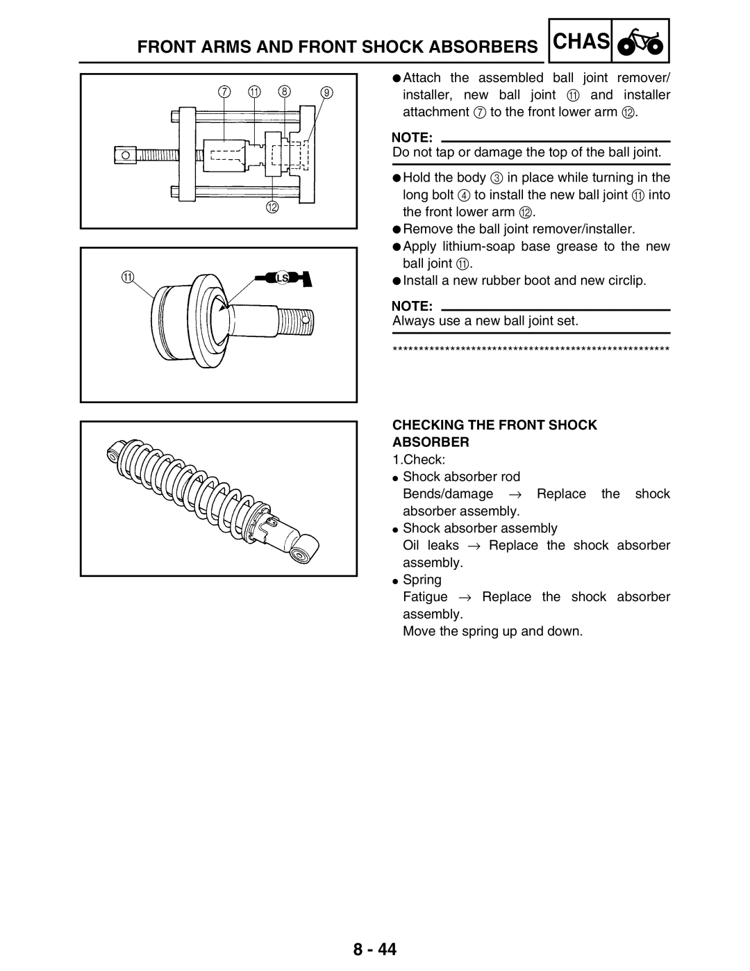 Yamaha 5TE-F8197-10, LIT-11616-16-02 service manual Checking the Front Shock Absorber 