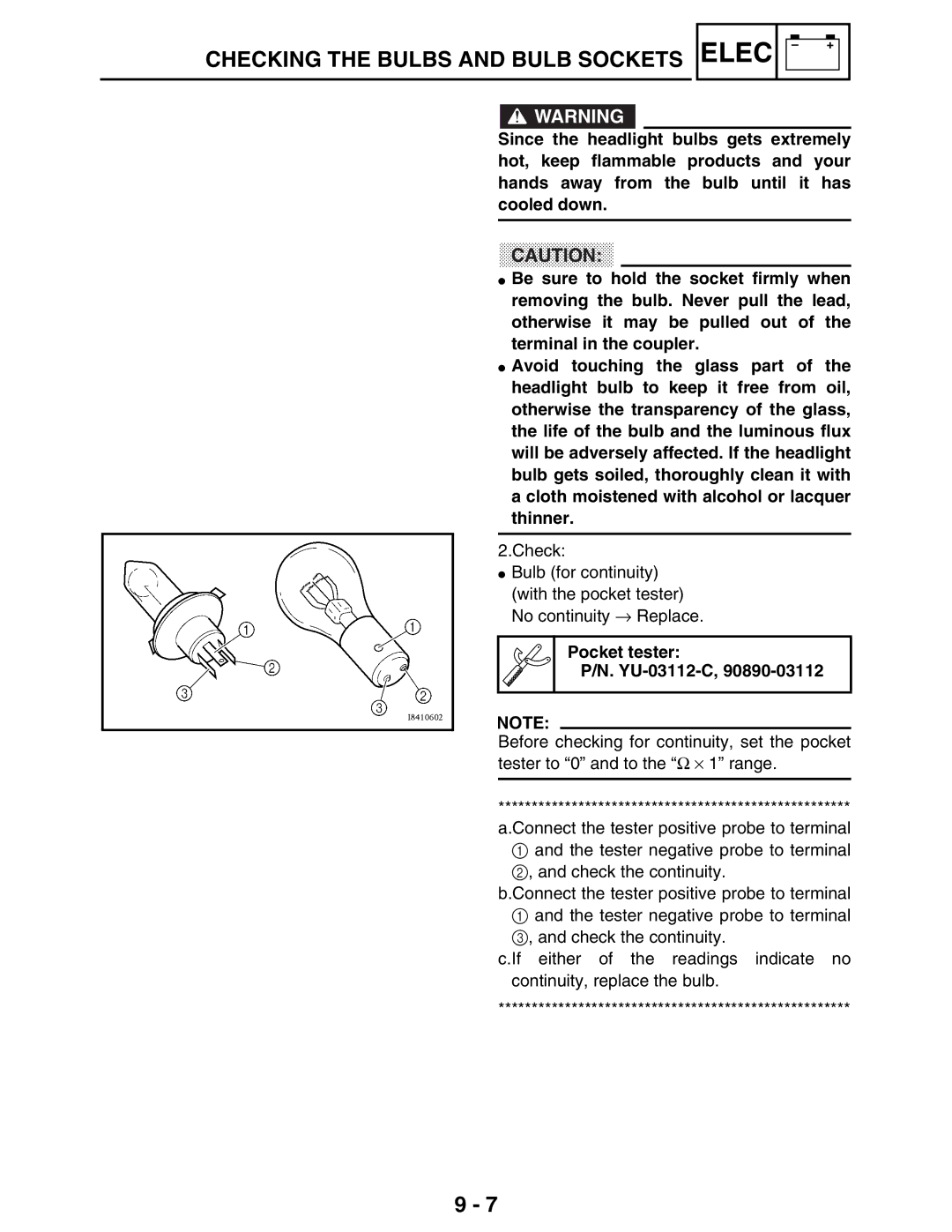 Yamaha LIT-11616-16-02, 5TE-F8197-10 service manual Pocket tester YU-03112-C 