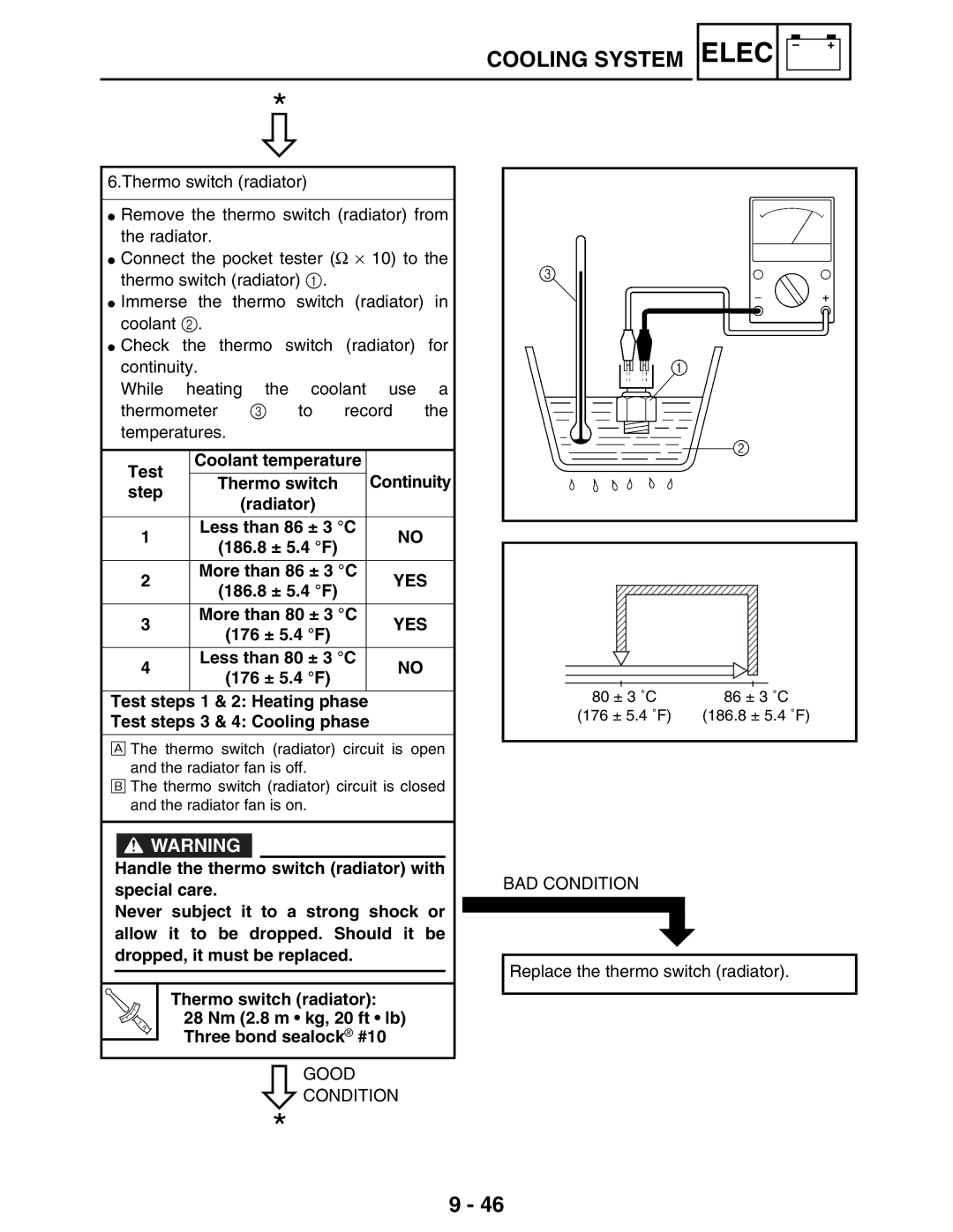 Yamaha 5TE-F8197-10, LIT-11616-16-02 service manual Less than 86 ± 3 C 186.8 ± 5.4 F, 176 ± 5.4 F, Good 