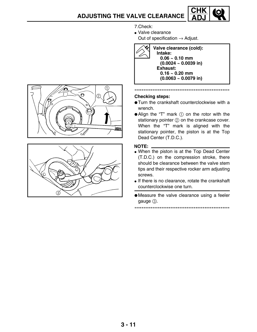 Yamaha LIT-11616-16-02, 5TE-F8197-10 service manual Adjusting the Valve Clearance 