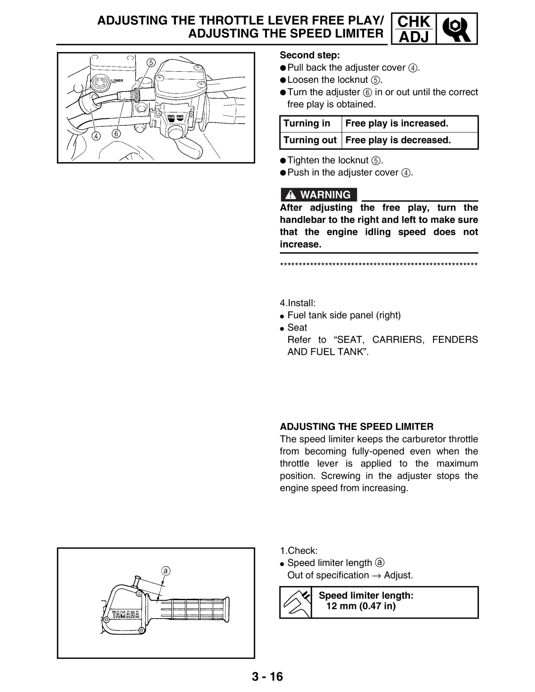 Yamaha 5TE-F8197-10, LIT-11616-16-02 Second step, Adjusting the Speed Limiter, Speed limiter length 12 mm 0.47 