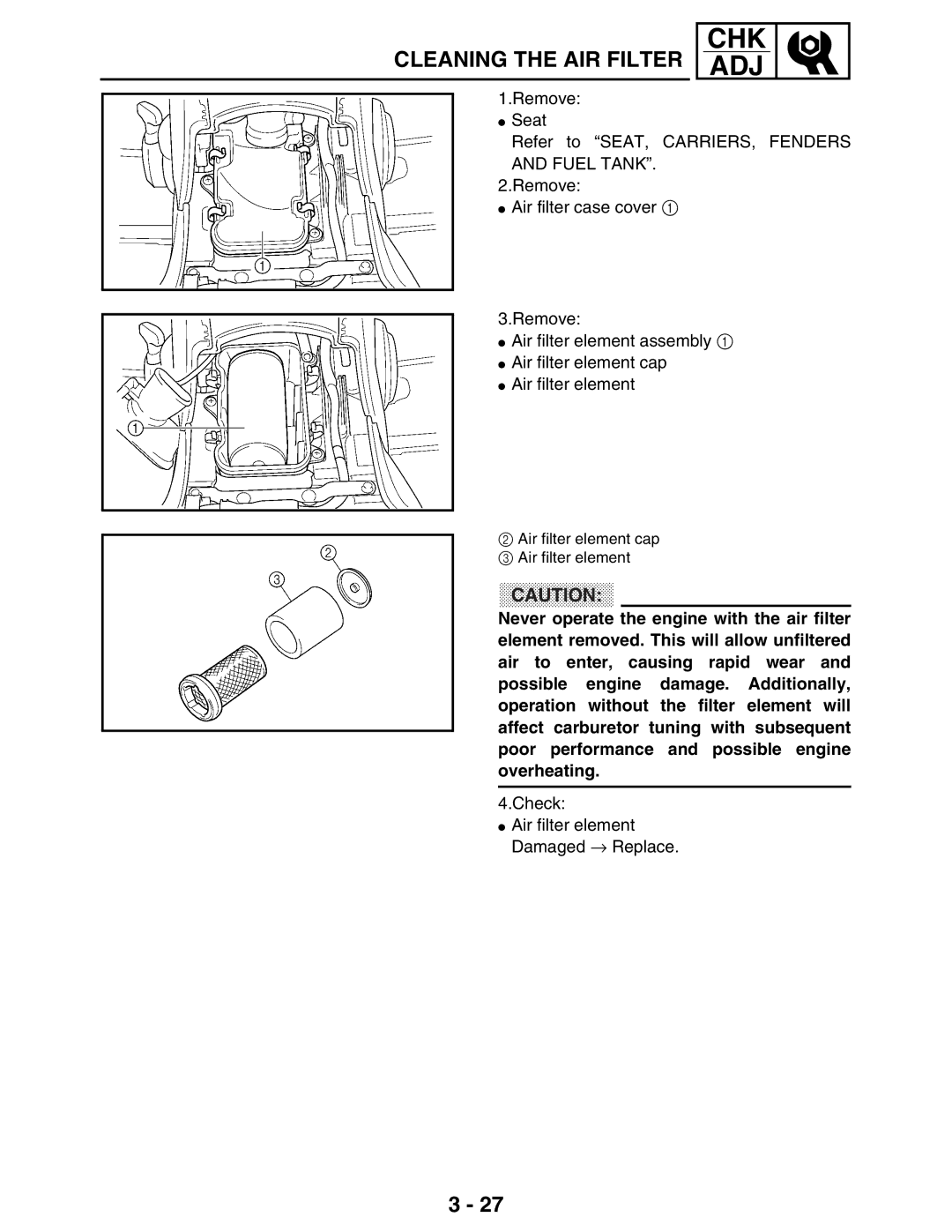 Yamaha LIT-11616-16-02, 5TE-F8197-10 service manual Cleaning the AIR Filter 