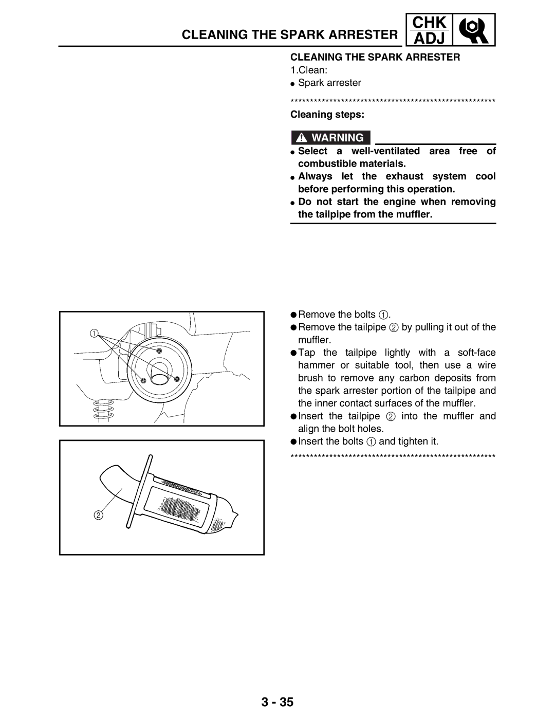 Yamaha LIT-11616-16-02, 5TE-F8197-10 service manual Cleaning the Spark Arrester 