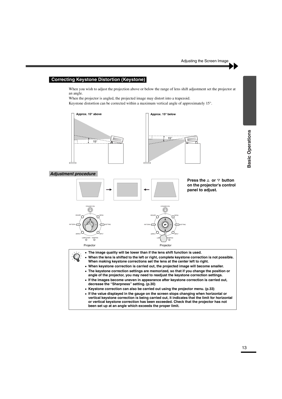 Yamaha LPX-510 owner manual Correcting Keystone Distortion Keystone 