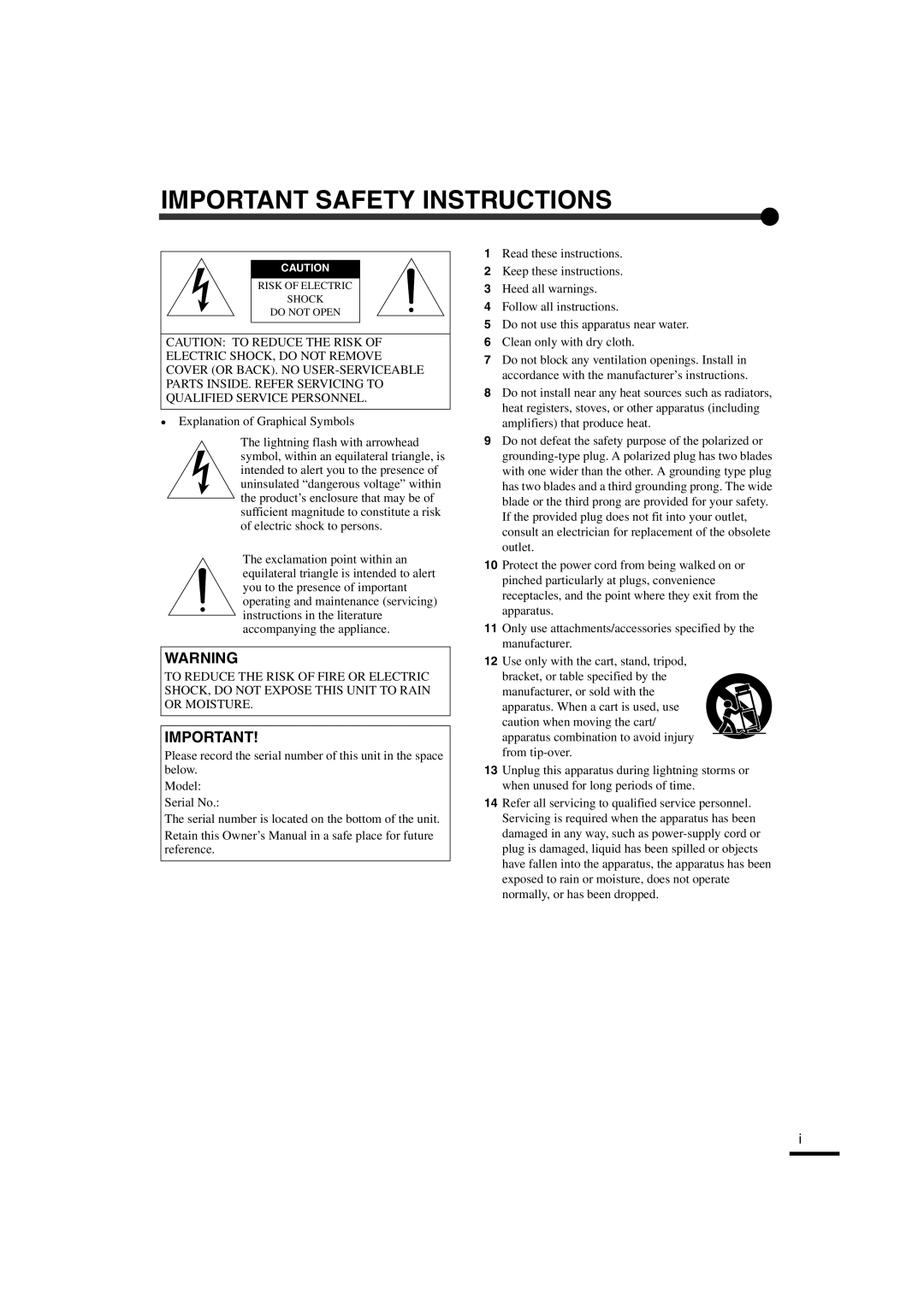 Yamaha LPX-510 owner manual Important Safety Instructions 