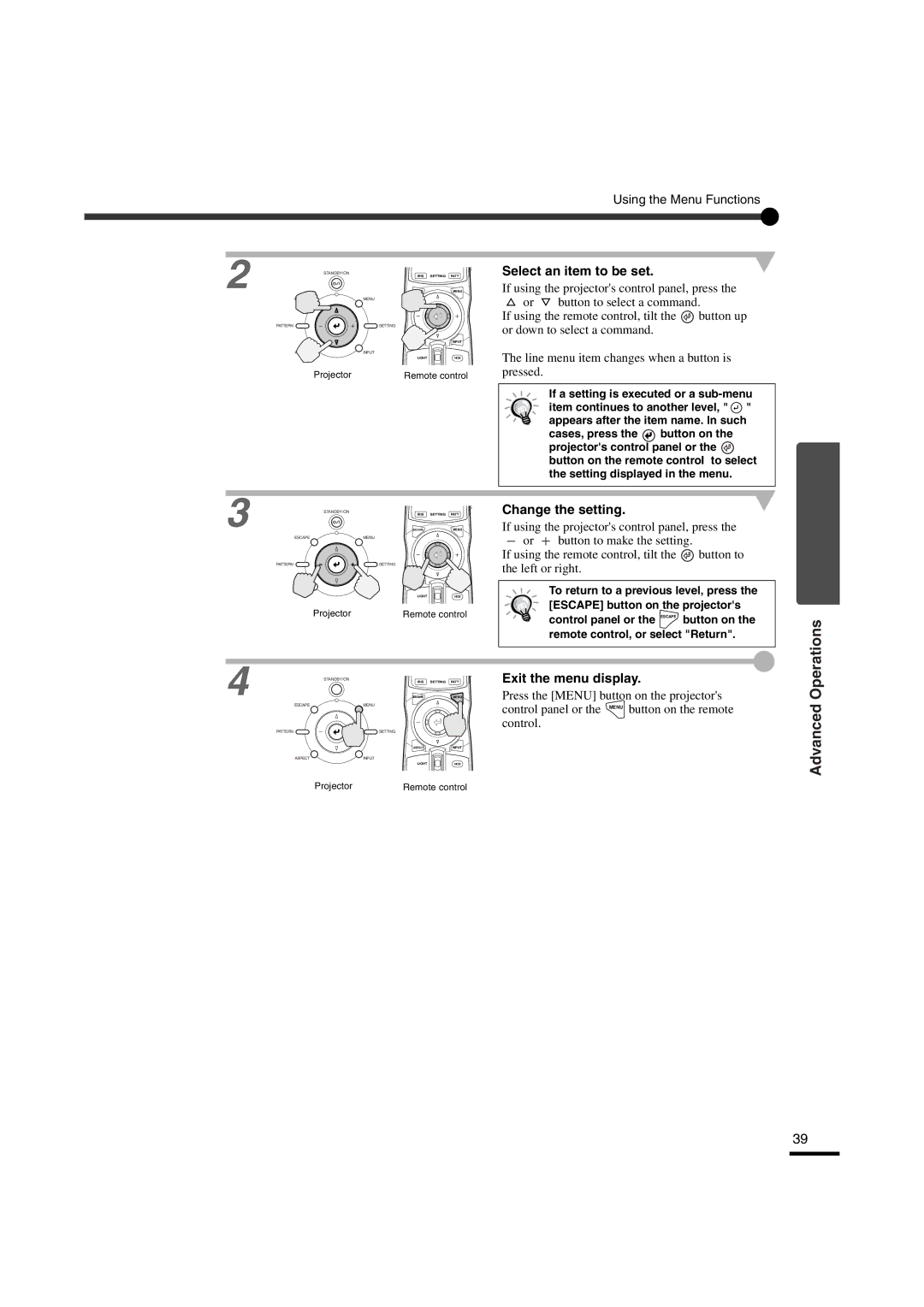 Yamaha LPX-510 owner manual Select an item to be set 