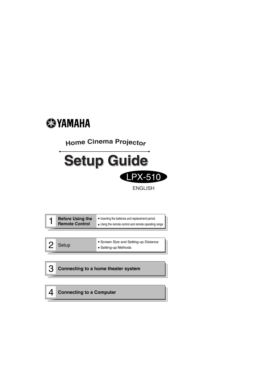 Yamaha LPX-510 owner manual Before Using the Remote Control, Screen Size and Setting-up Distance Setting-up Methods 