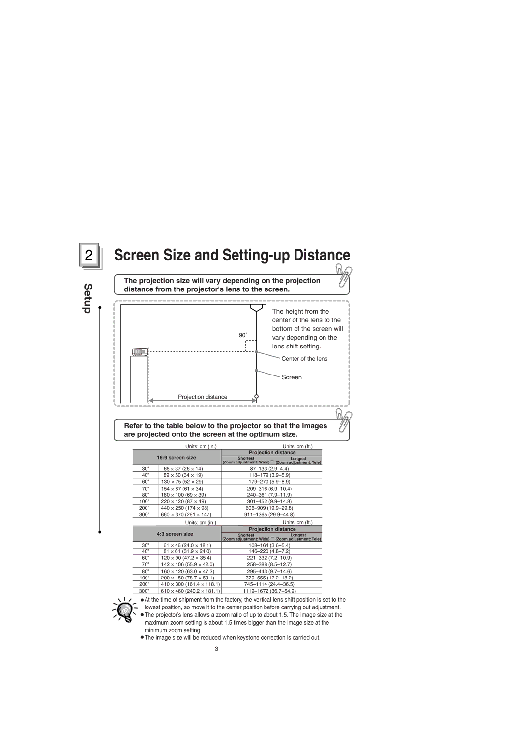 Yamaha LPX-510 owner manual Screen Size and Setting-up Distance 