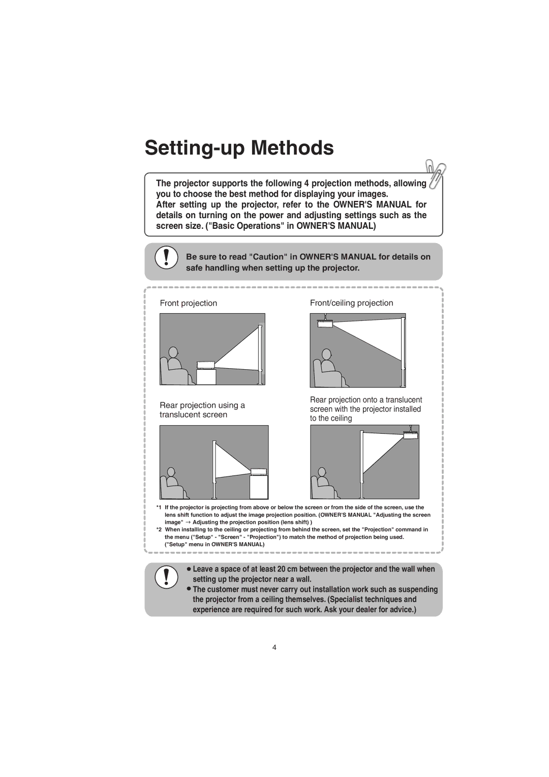 Yamaha LPX-510 owner manual Setting-up Methods 