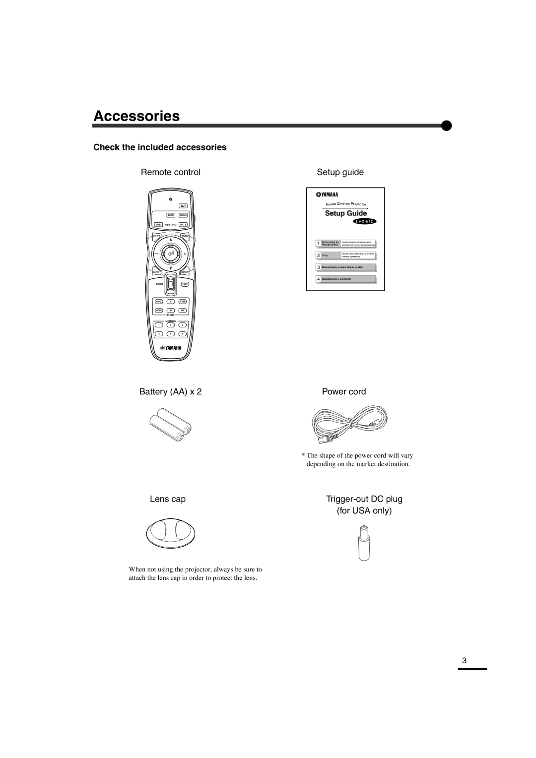 Yamaha LPX-510 owner manual Accessories, Check the included accessories 