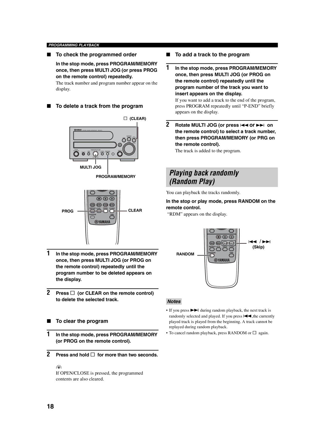 Yamaha M170 owner manual To check the programmed order, To delete a track from the program, To clear the program 