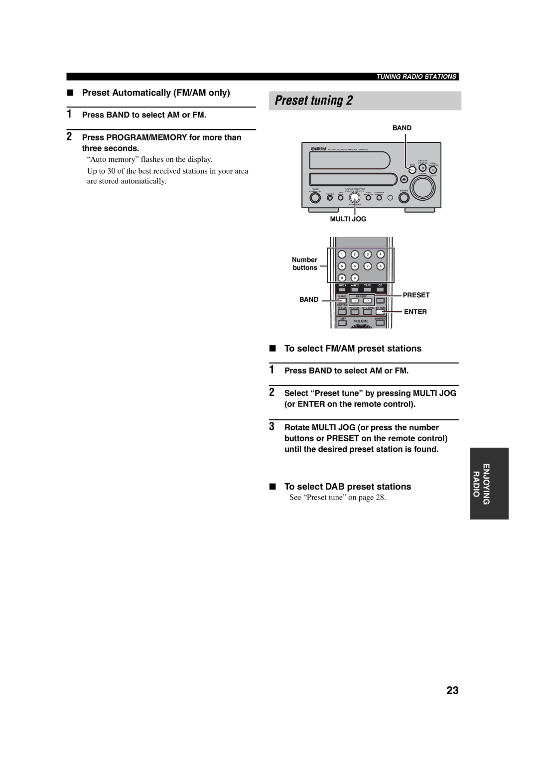 Yamaha M170 owner manual Preset Automatically FM/AM only, To select FM/AM preset stations, To select DAB preset stations 