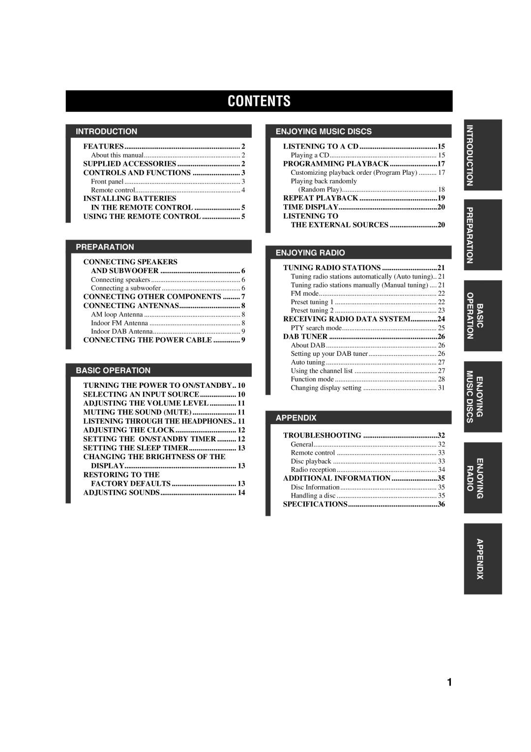 Yamaha M170 owner manual Contents 