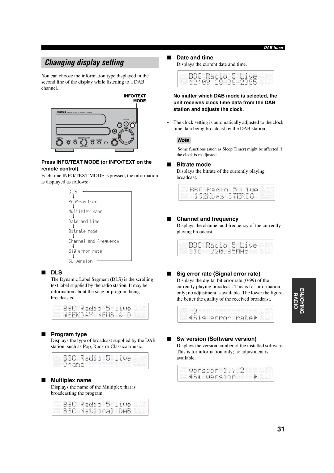 Yamaha M170 owner manual Changing display setting 