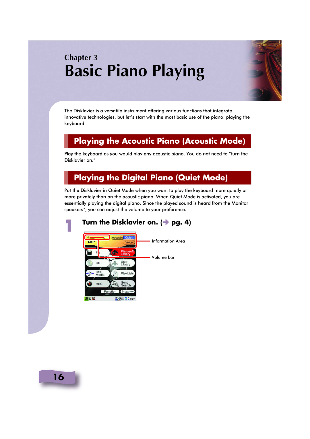 Yamaha Mark IV Series manual Playing the Acoustic Piano Acoustic Mode, Playing the Digital Piano Quiet Mode 