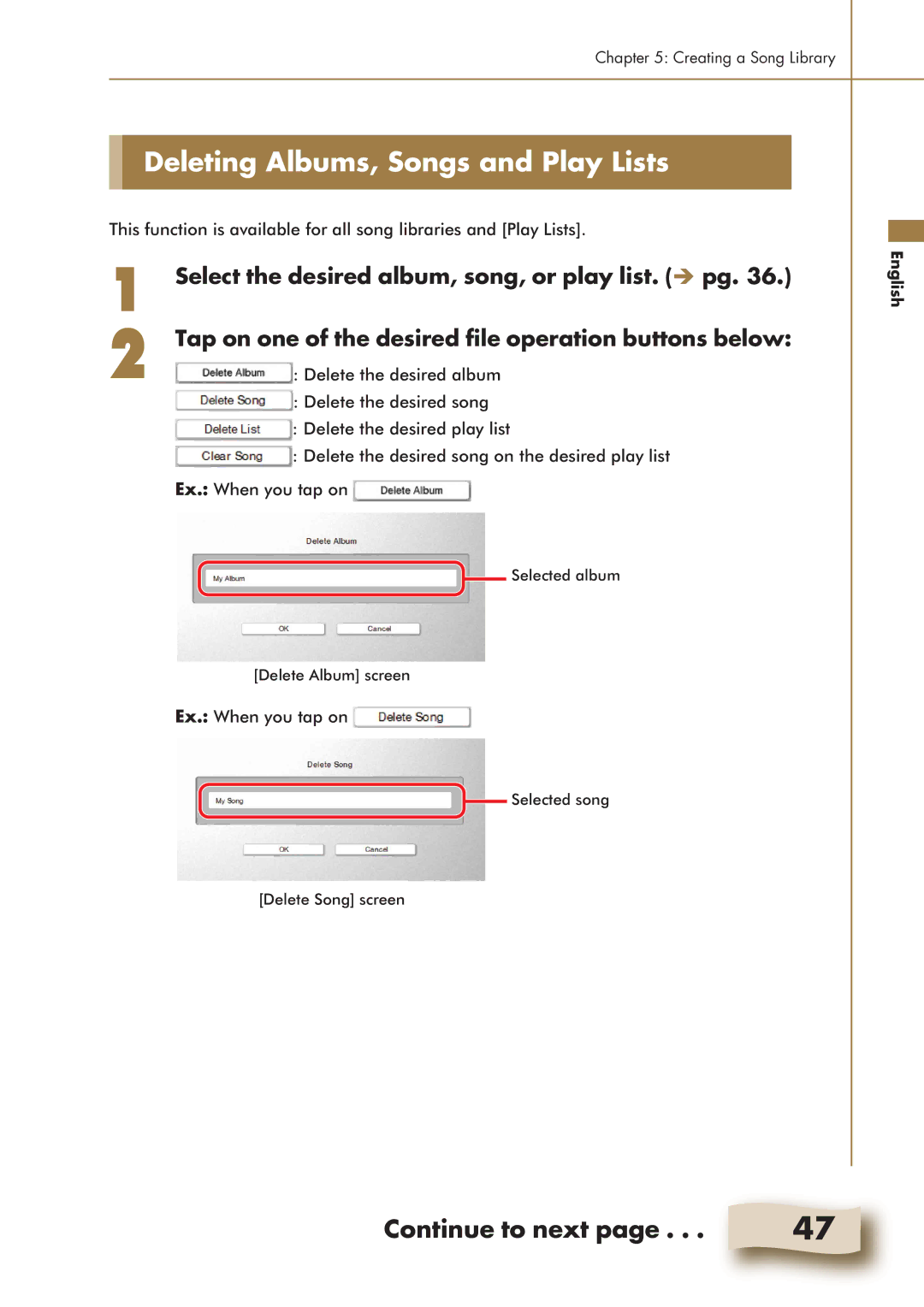 Yamaha Mark IV manual Deleting Albums, Songs and Play Lists 
