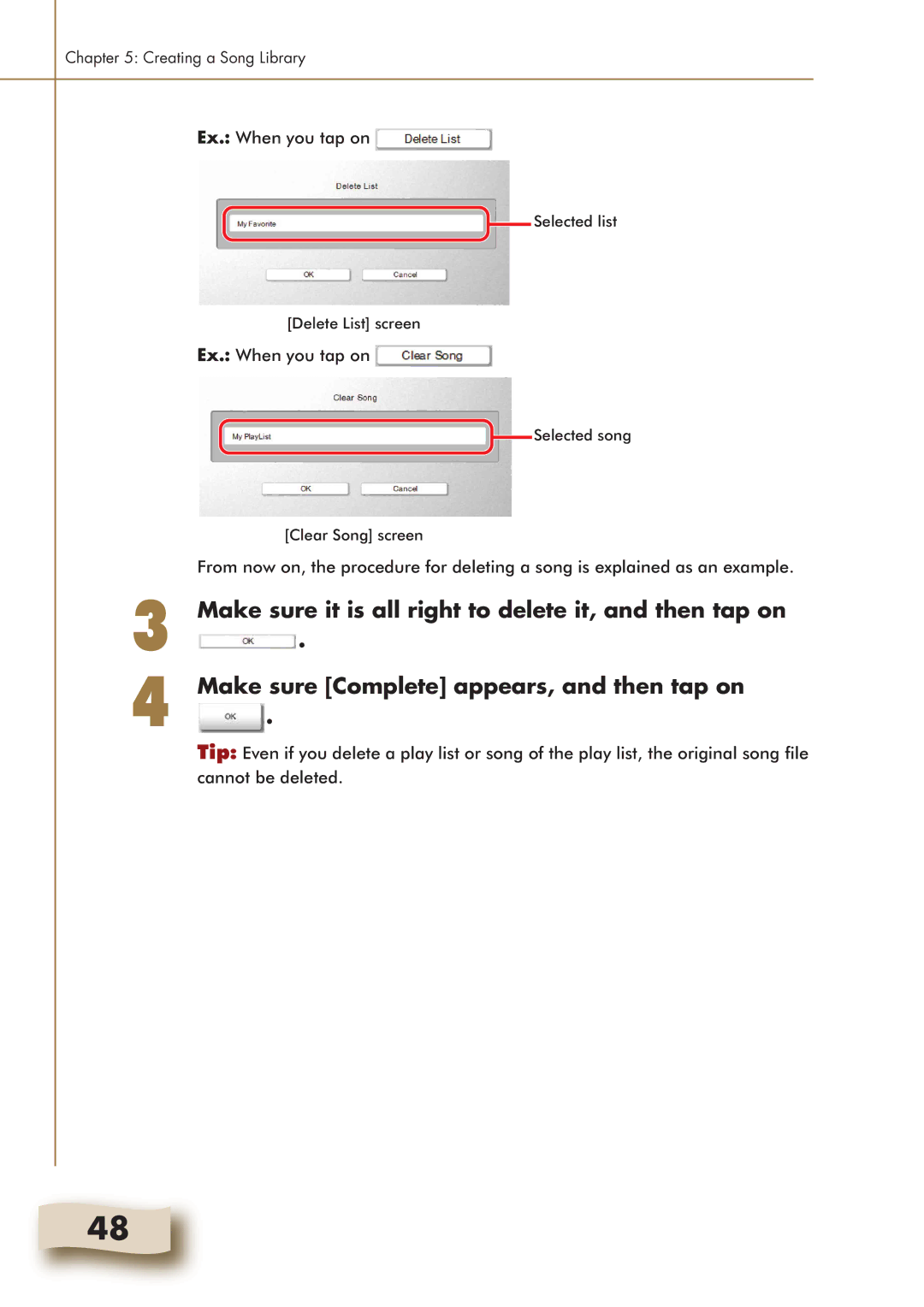 Yamaha Mark IV manual Selected list Delete List screen 