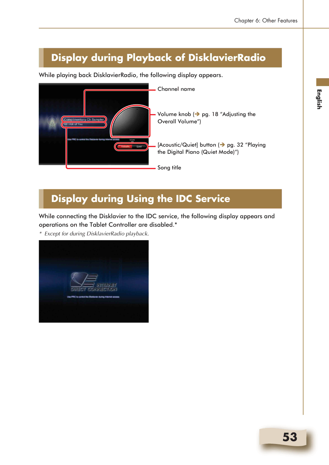 Yamaha Mark IV manual Display during Playback of DisklavierRadio, Display during Using the IDC Service 