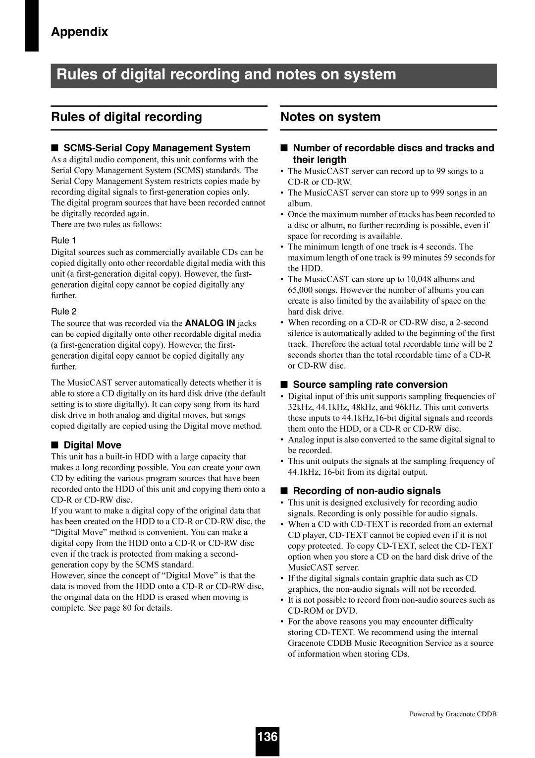 Yamaha mcx-1000 manual Rules of digital recording and notes on system, 136 