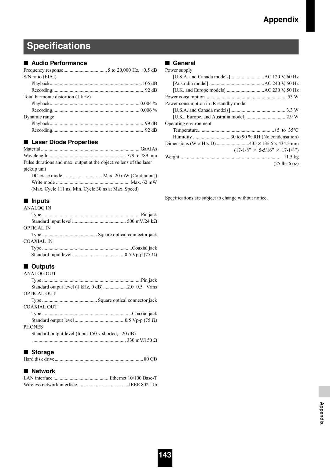 Yamaha mcx-1000 manual Specifications, 143 