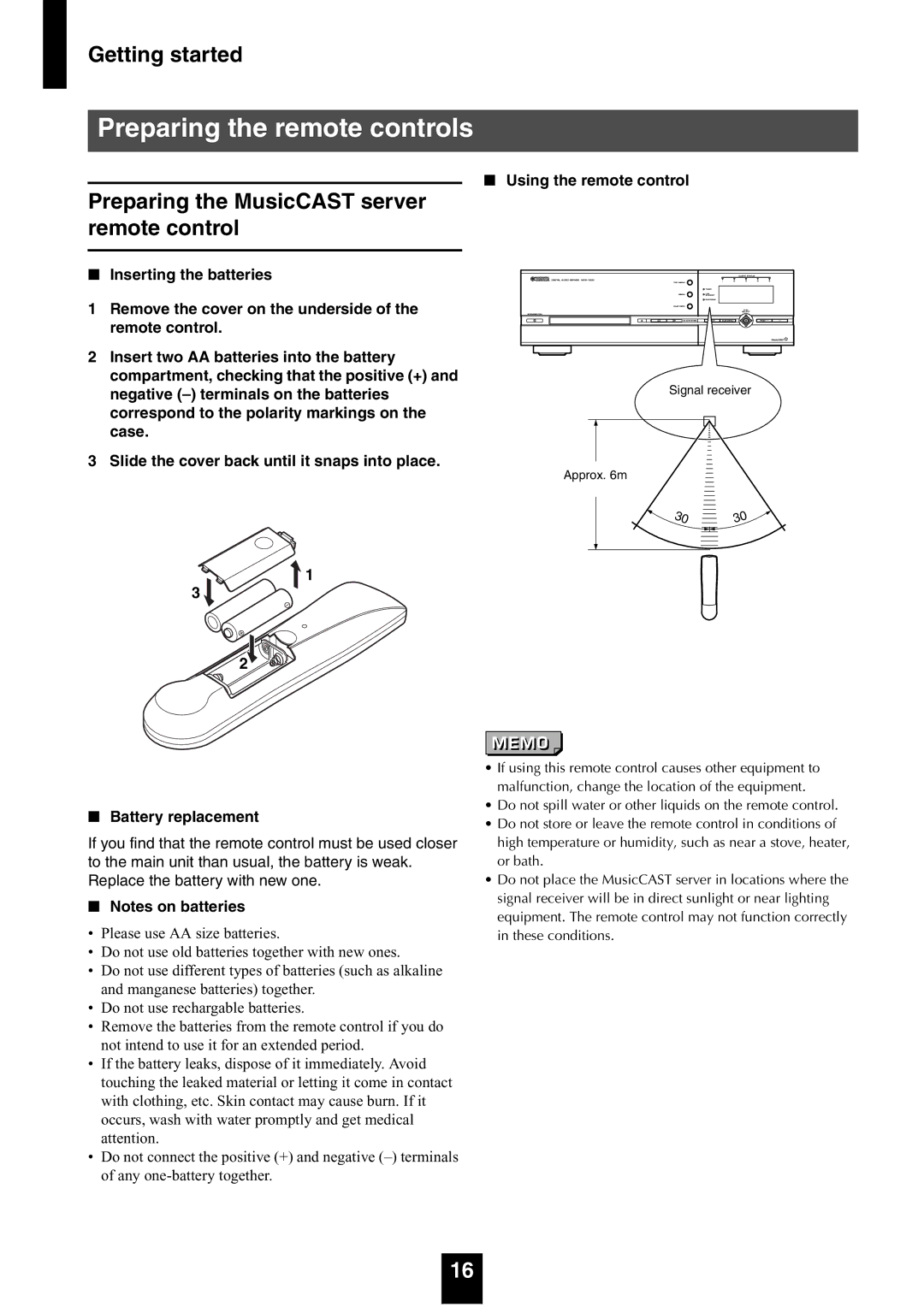 Yamaha mcx-1000 Preparing the remote controls, Preparing the MusicCAST server remote control, Using the remote control 