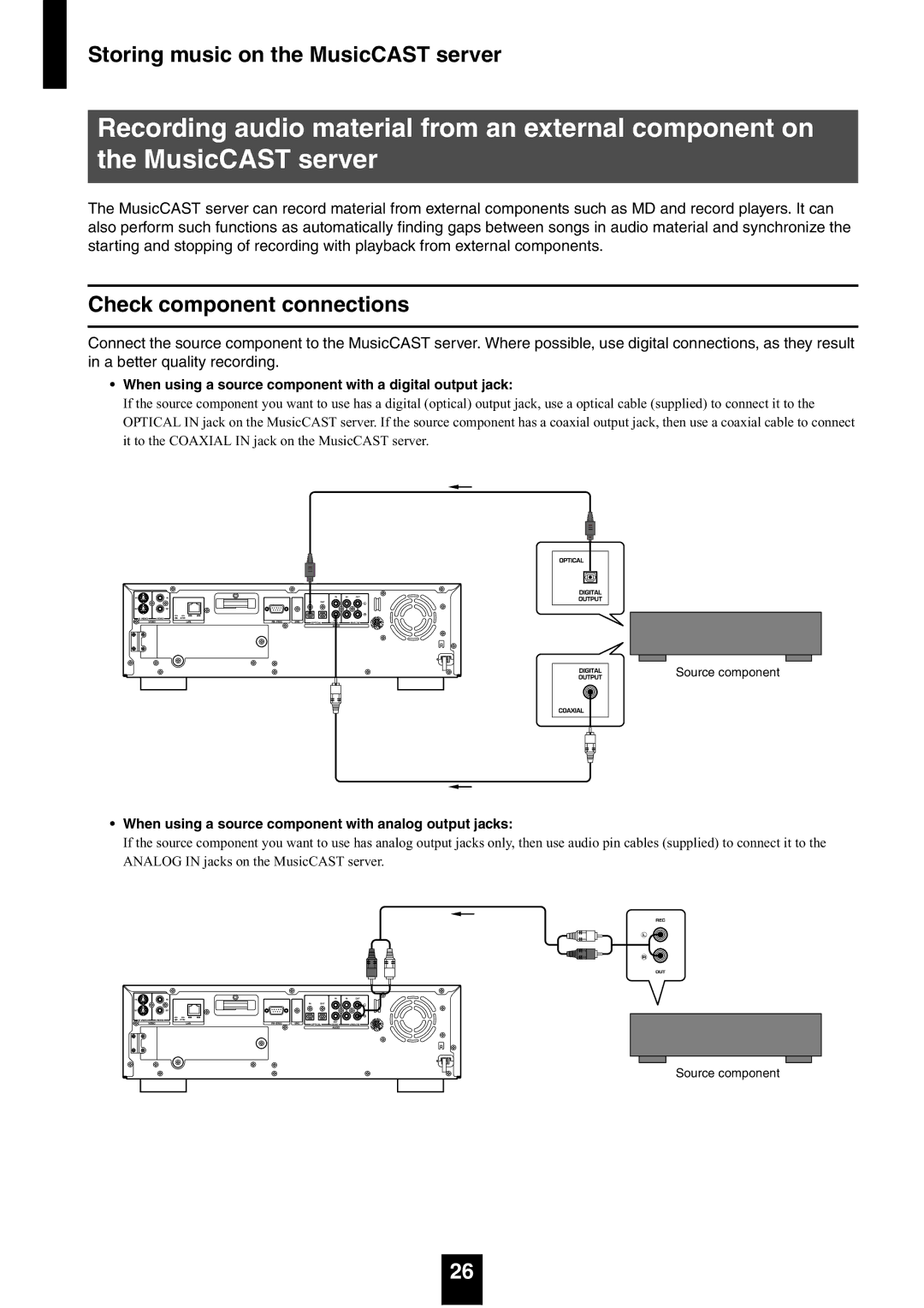 Yamaha mcx-1000 manual Check component connections, When using a source component with a digital output jack 