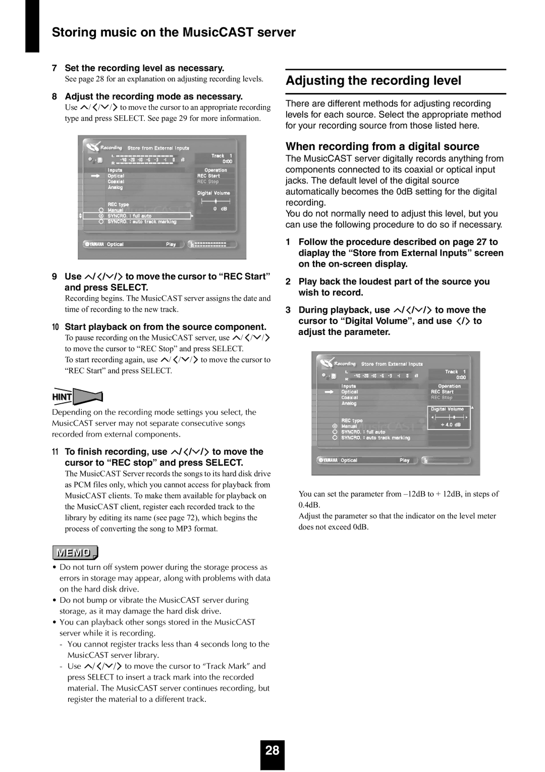 Yamaha mcx-1000 manual Adjusting the recording level, Set the recording level as necessary 