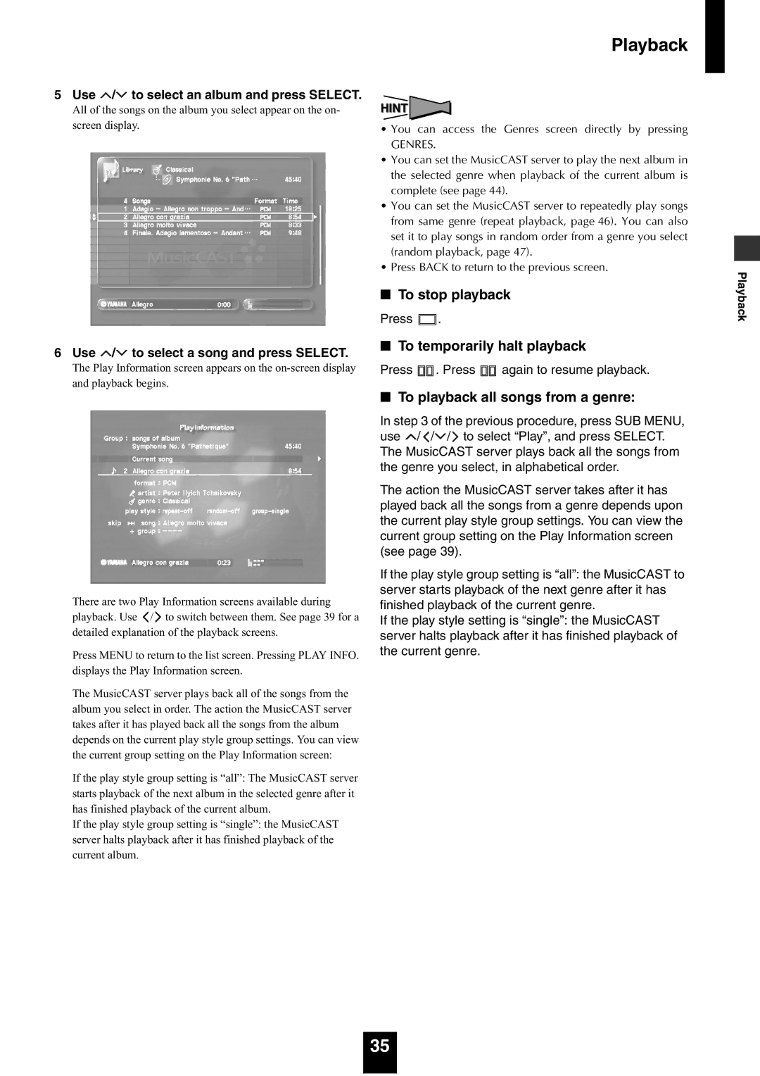 Yamaha mcx-1000 manual To playback all songs from a genre, Genres 