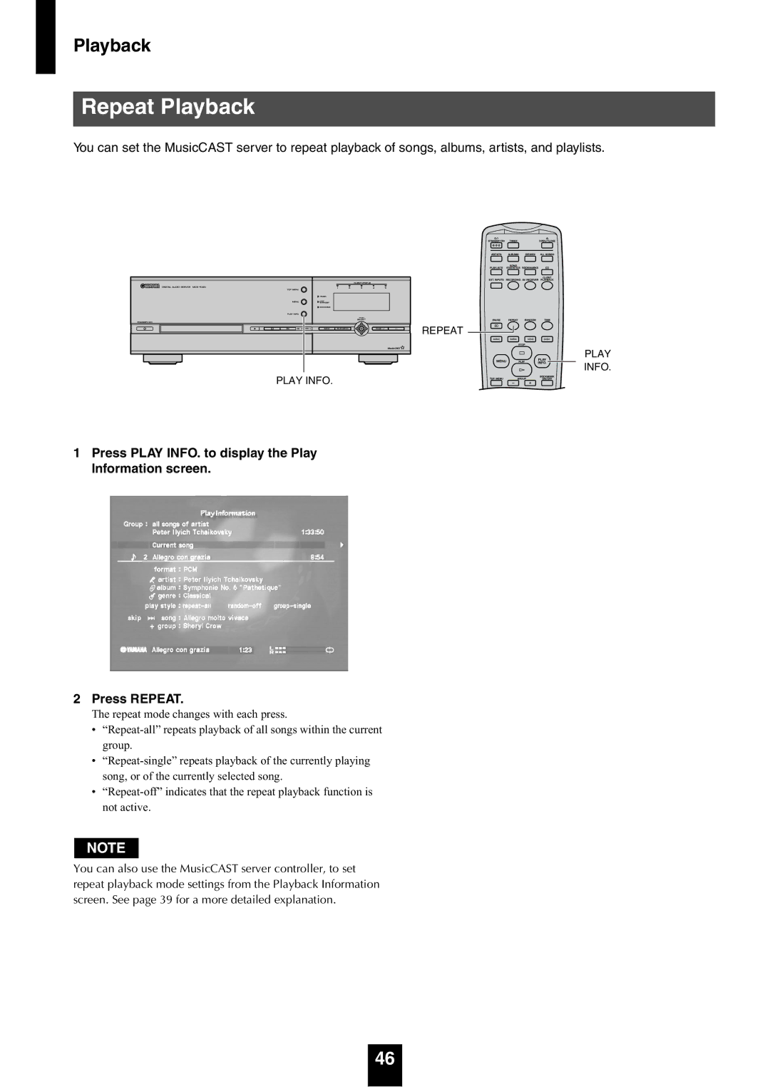 Yamaha mcx-1000 manual Repeat Playback 