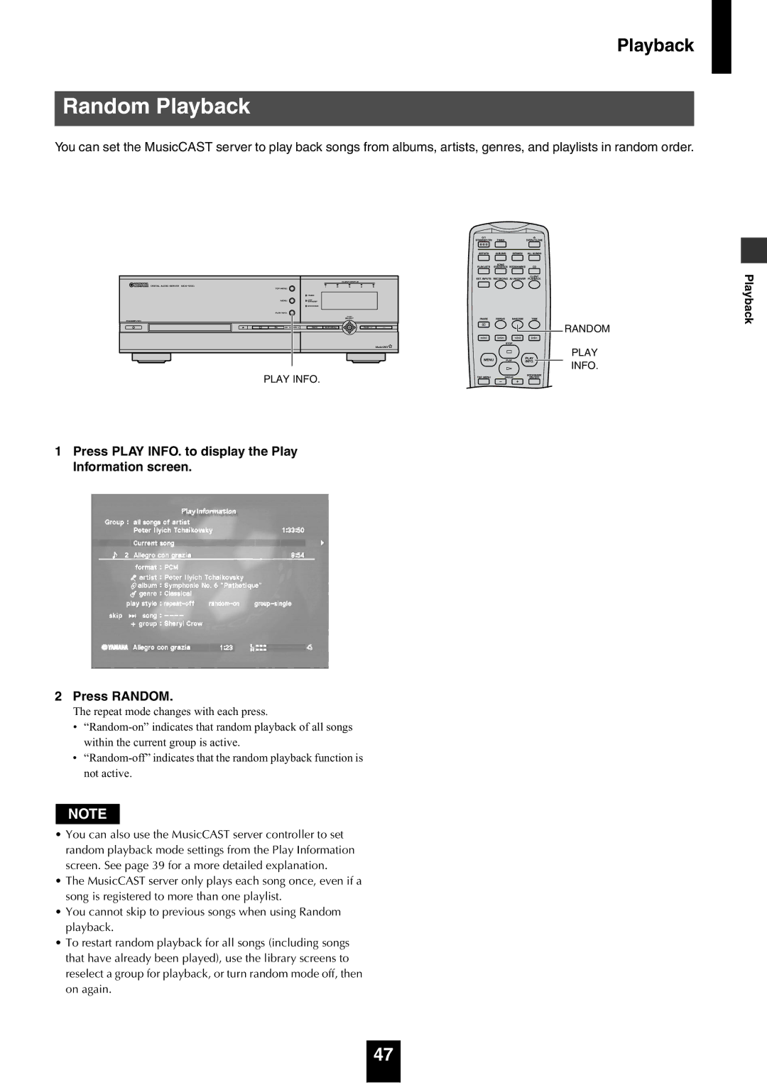 Yamaha mcx-1000 manual Random Playback 