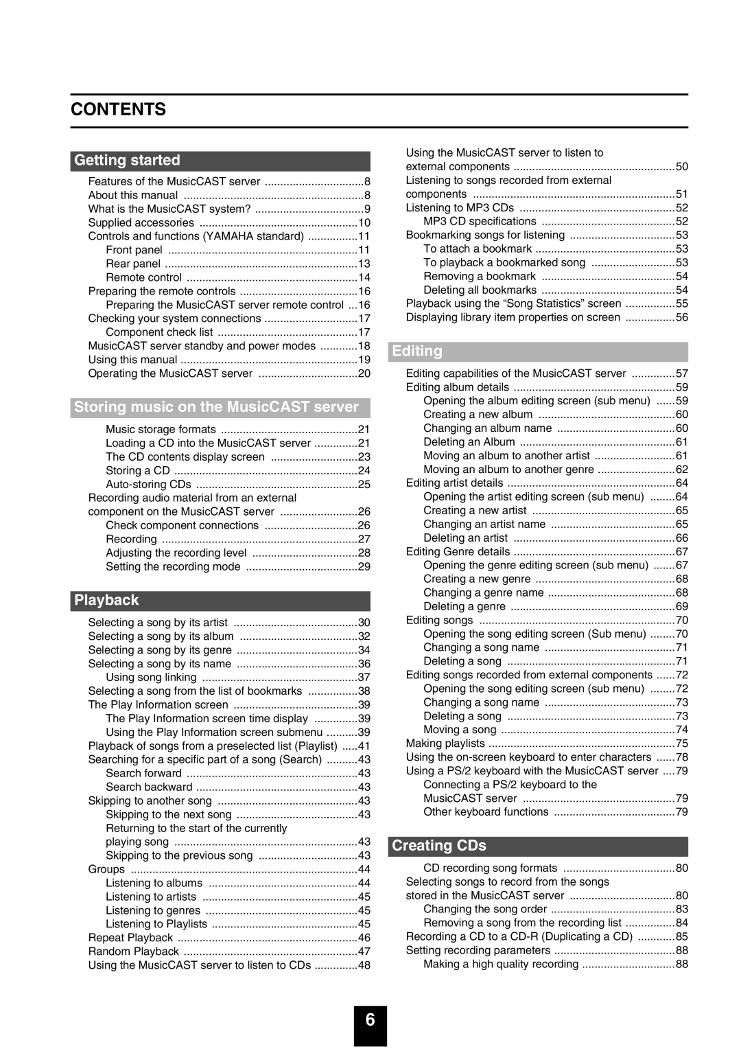 Yamaha mcx-1000 manual Contents 