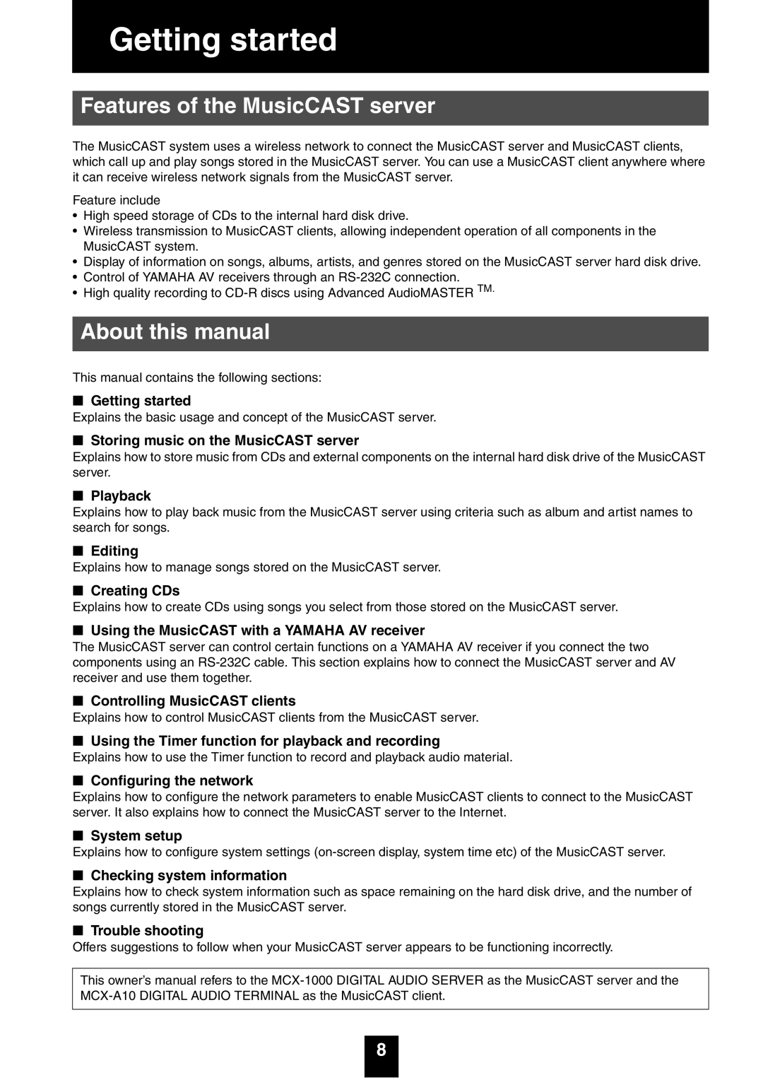 Yamaha mcx-1000 Features of the MusicCAST server, About this manual 