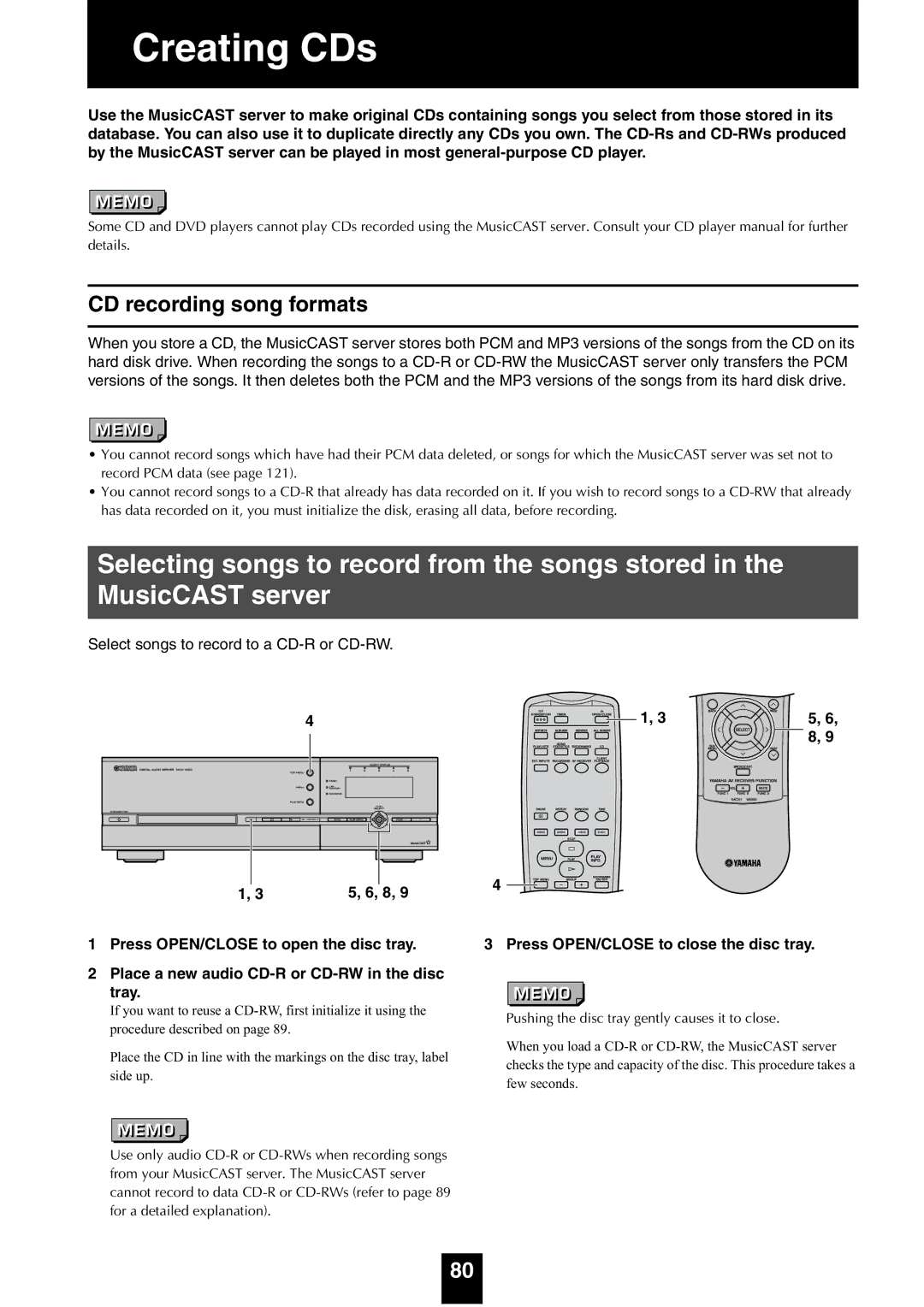 Yamaha mcx-1000 manual Creating CDs, CD recording song formats 