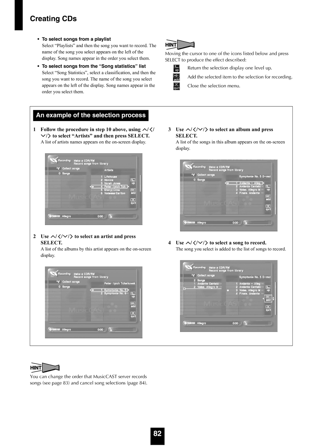 Yamaha mcx-1000 manual To select songs from a playlist, To select songs from the Song statistics list 