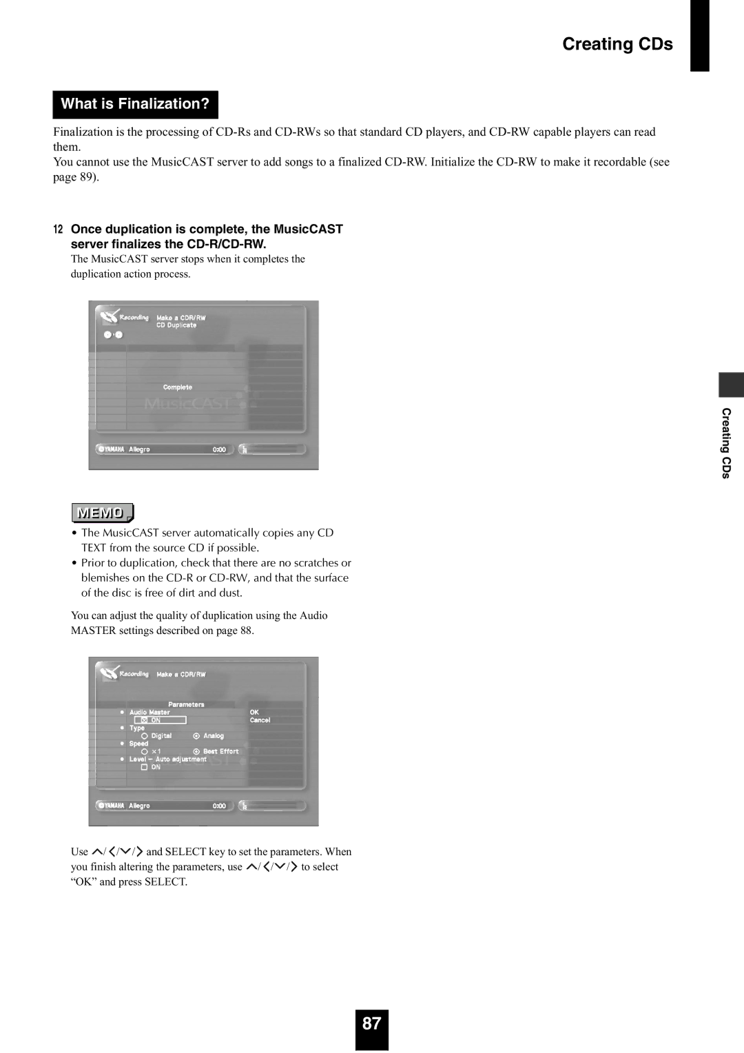 Yamaha mcx-1000 manual What is Finalization? 