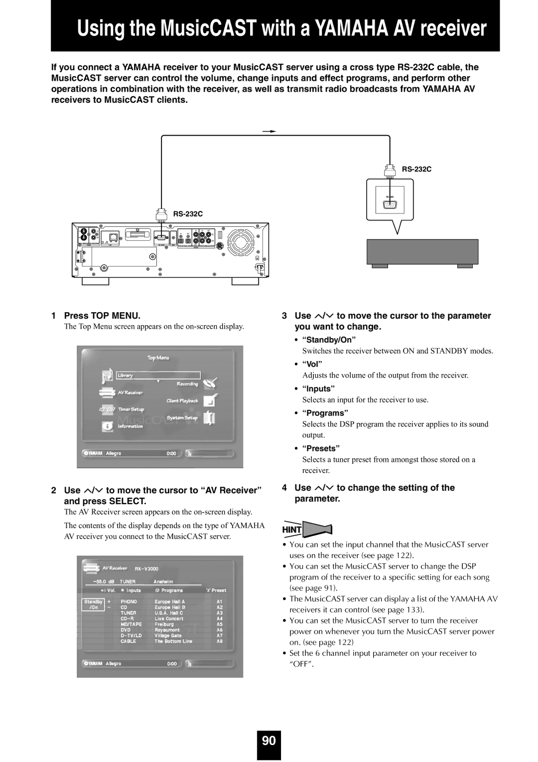 Yamaha mcx-1000 manual Press TOP Menu Use / to move the cursor to the parameter, You want to change 